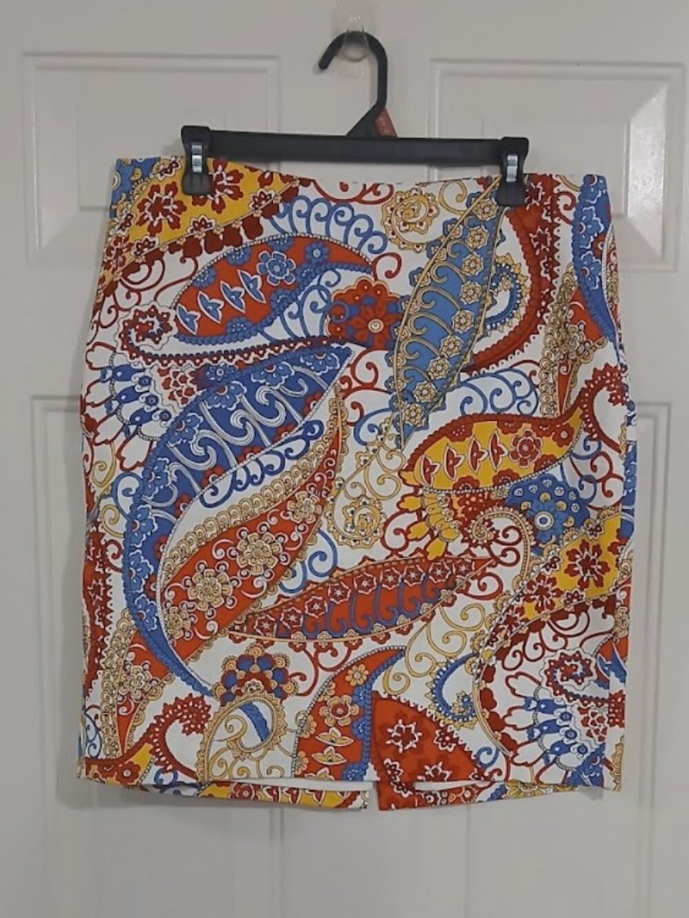 Talbots Women’s White Red Blue Floral Paisley Pattern Pencil Skirt